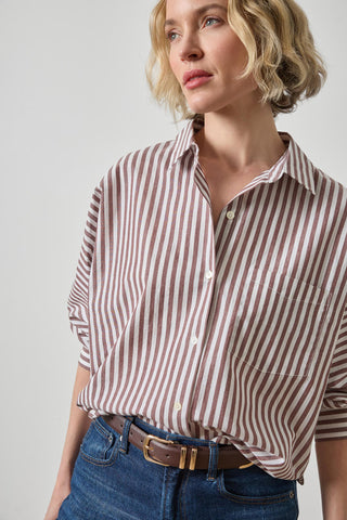 Dolman Sleeve Button Down Shirt Chestnut Stripe Lilla P