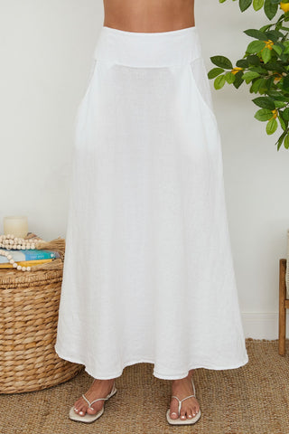 Linen Maxi Skirt White Milio Milano