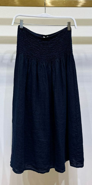 Linen A-Line Skirt Navy Blue Milio Milano