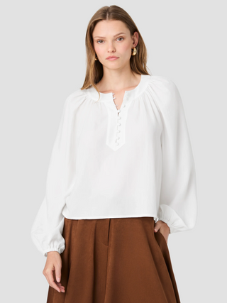 Tencel Shirting Half Placket Long Sleeve Top Winter White French Connection