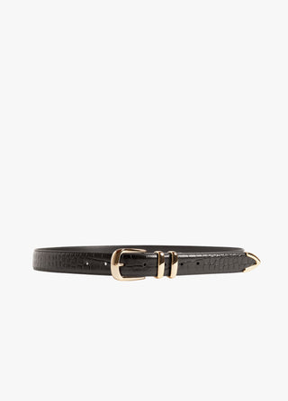 The Jordan Croc Embossed Belt Dark Brown Gold