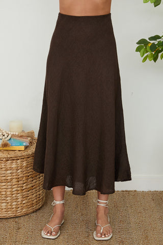 Crinkle Linen Midi Skirt Chocolate Brown Milio Milano