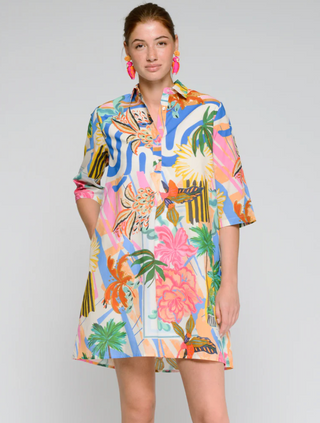 Multicolor Palm Tree Print Short Dress Vilagallo