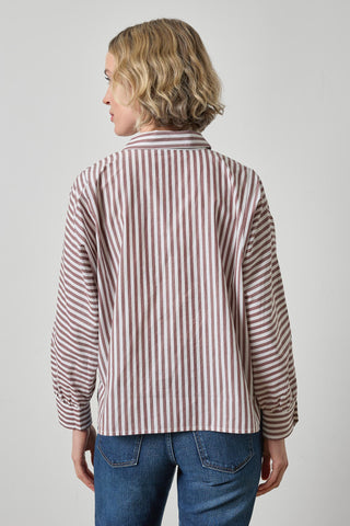 Dolman Sleeve Button Down Shirt Chestnut Stripe Lilla P