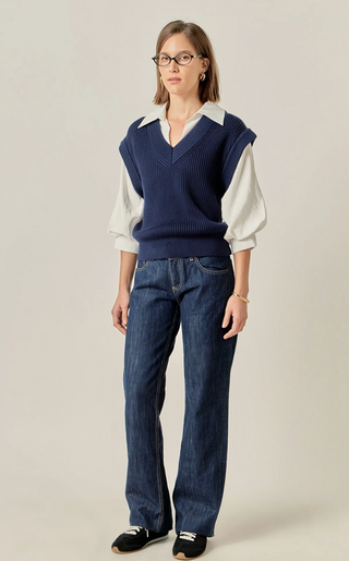 Navy Sweater Vest Button Down Top English Factory
