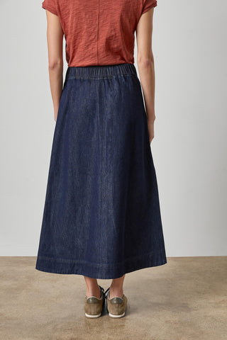 Belted Pocket Front Skirt Dark Wash Blue Lilla P