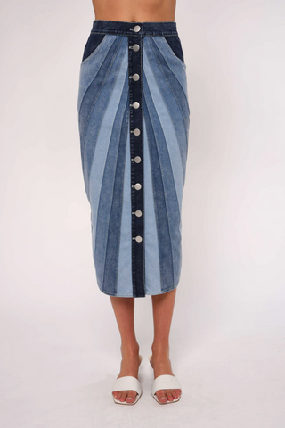 Apoline Midi Skirt Paneled Denim Love the Label
