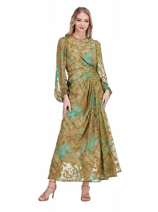 Side Drape Pleated Maxi Olive Tapestry Jade