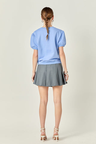 Powder Blue Puff Sleeve Crewneck Top English Factory