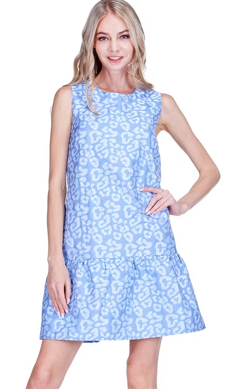 Flounce Dress L. Blue Leopard Joy Joy