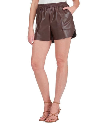 Faux Leather Pull on Short Brown Joy Joy