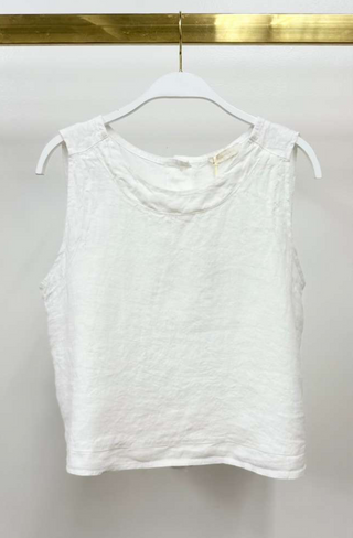 Linen Sleeveless Tank Back Button Closure White Milio