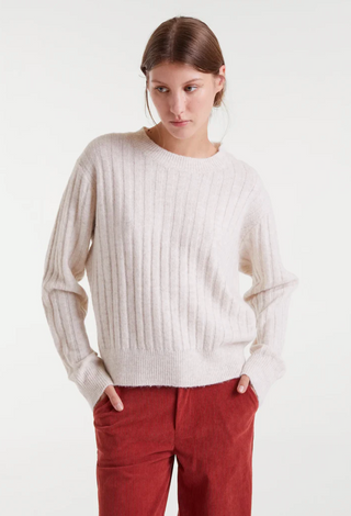 Ecru Striped Knit Sweater Fantastica