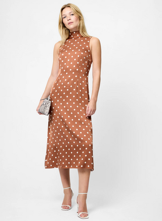 Ennis Satin Bow Midi Dress Cafe Brown/ Porcelain Cream