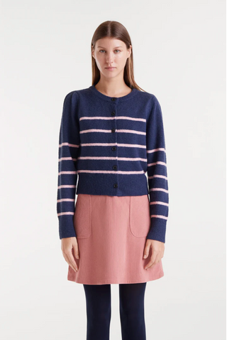 Navy/Pink Striped Knit Cardigan Fantastica