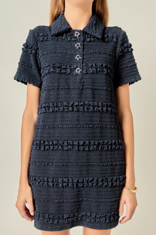 Navy Ruffle Dress English Factory