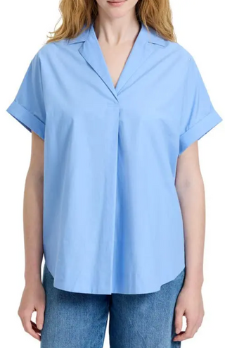 Poplin Collar SS Pullover Blue Hydrangea French Connection