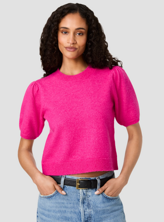Yulia Knit Puff Sleeve Top Cherry Rose French Connection