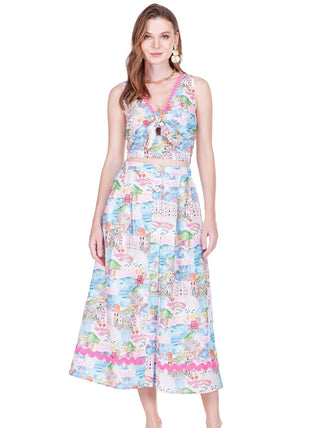 Button Front Ric Rac Skirt Coastal Dream Joy Joy