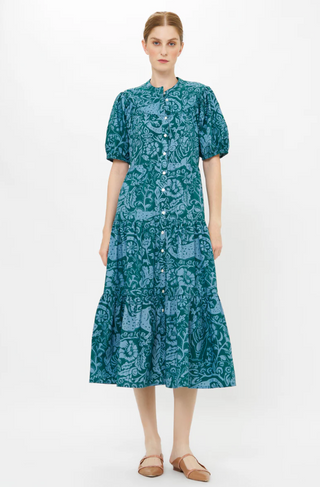 Scoop Tiered Midi Dress Singita Green Oliphant