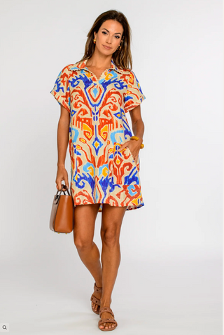 Short Sleeve Taylor Dress Ikat Multi Elizabeth James