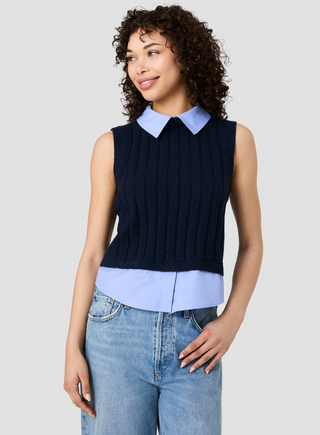 Aleyna Knit Poplin Collared Vest French Connection