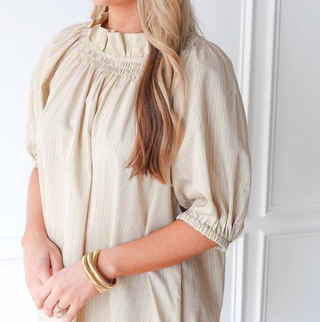 Brooke Dress Khaki and Neon Stripe