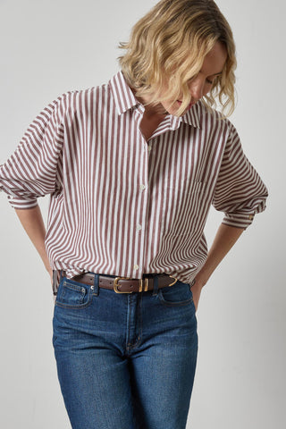 Dolman Sleeve Button Down Shirt Chestnut Stripe Lilla P