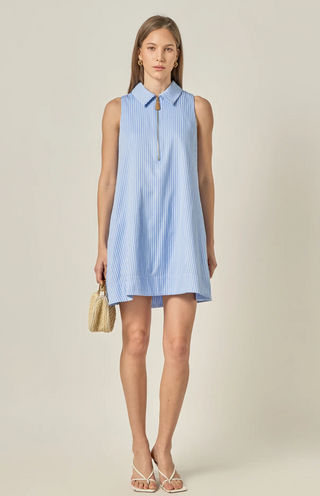 Powder Blue/White Stripe Collared Dress English Factory