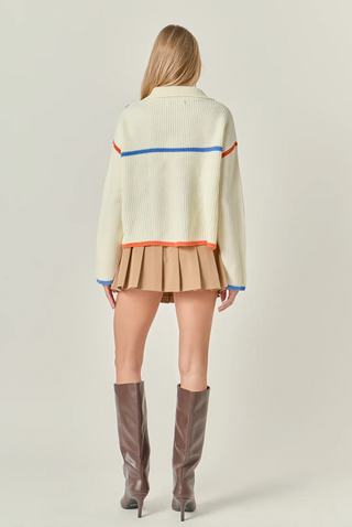 Ivory Multi Zip Up Sweater English Factory