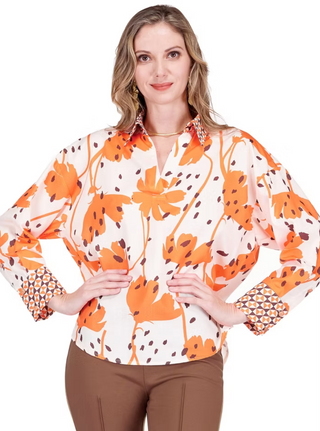 Contrast Collar Blouse Wild Ember Jade