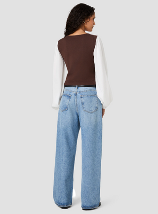 Maxime Knit Tencel Shirting Combo Long sleeve Top French Connection