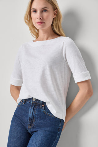 Cuffed Sleeve Boatneck White Lilla P