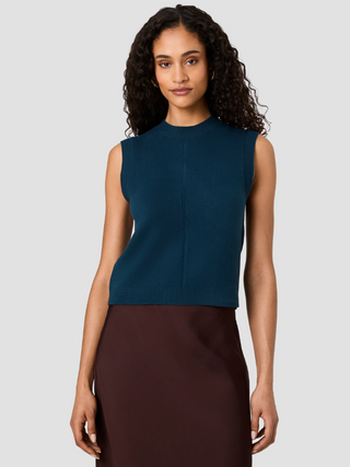 Babysoft Vertical Tick Crewneck Sleeveless Top Deep Teal French Connection