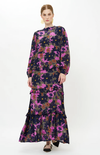 Mock Neck Maxi Viscose, Suzani Navy, XS