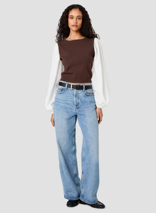 Maxime Knit Tencel Shirting Combo Long sleeve Top French Connection