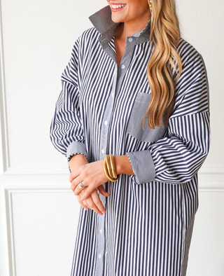Frances Dress Charcoal Stripe