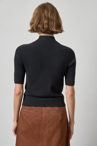Mock Neck Short Sleeve Sweater Black Lilla P