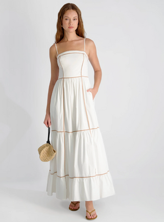 Cambria Cotton Contrast Trim Maxi Summer White/Almond French Connection