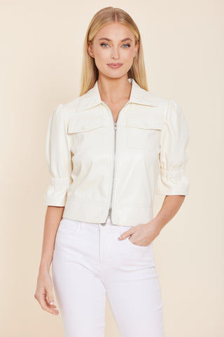 Ivory Vegan Leather Puff Sleeve Jacket Dolce Cabo