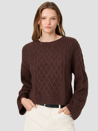 Wesley Knit Cable Stitch Relaxed Pullover Cocoa Brown