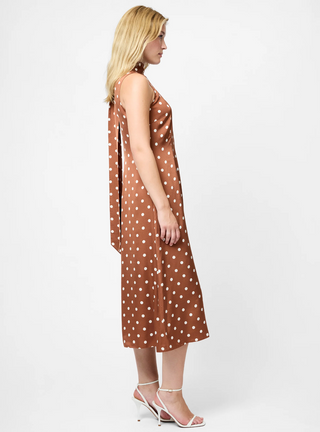 Ennis Satin Bow Midi Dress Cafe Brown/ Porcelain Cream