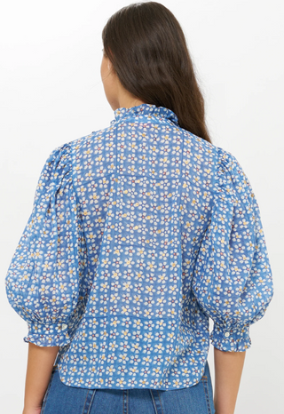 Ruffle Front Button Blouse Aster Blue Oliphant
