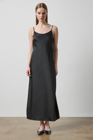 Crepe Satin Bias Maxi Dress Black Lilla P