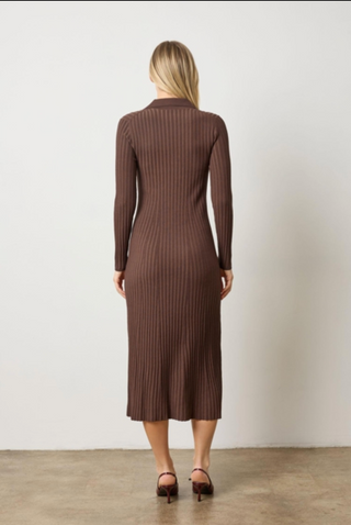 Long Sleeve Rib Henley Dress Mink Lilla P