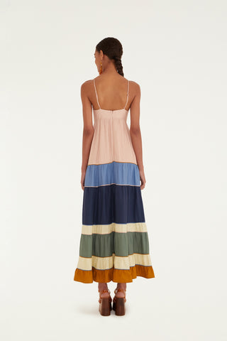 Colored Mix Pleated Sleeveless Maxi Dress Farm Rio