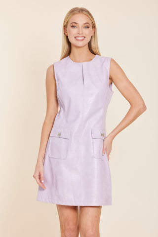 dolce cabo leather dress Classic Faux Leather Dress with Puff Sleeves