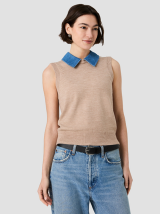 Babysoft Collared Knit Vest Taupe French Connection