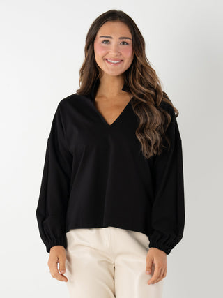 Long Sleeve Poppy Pullover Black Ponte Emily McCarthy
