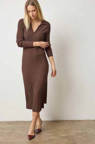 Long Sleeve Rib Henley Dress Mink Lilla P